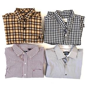 Lot of 4 Button Down Dress Shirts Flannel Plaid